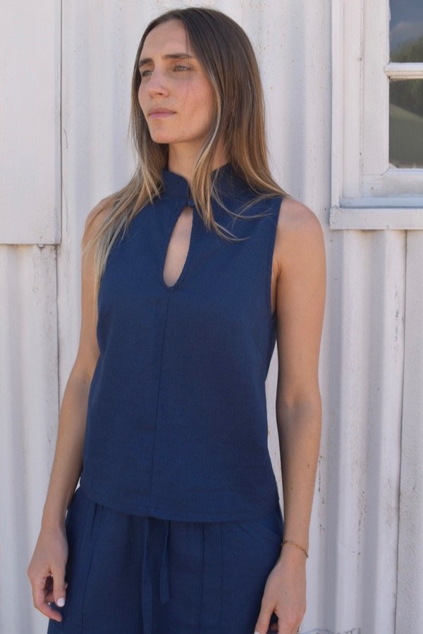 Producto - Blusa sastre mao lino - Azul Marino