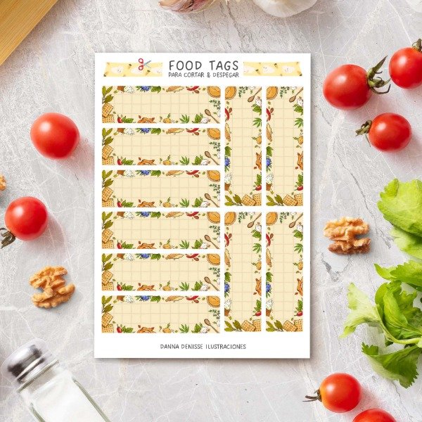 Producto - FOOD TAGS A5 "Ñom" - 10 Etiquetas adhesivas para alimentos