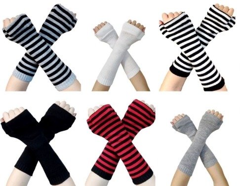 Producto - Mitones guantes rayados tejidos LARGOS