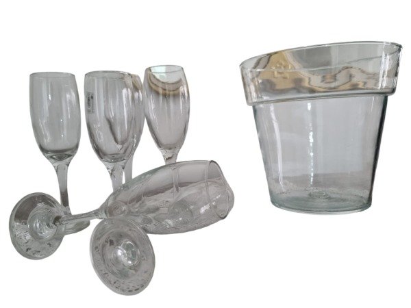 Producto - Set de 6 copas champagne + balde de vidrio