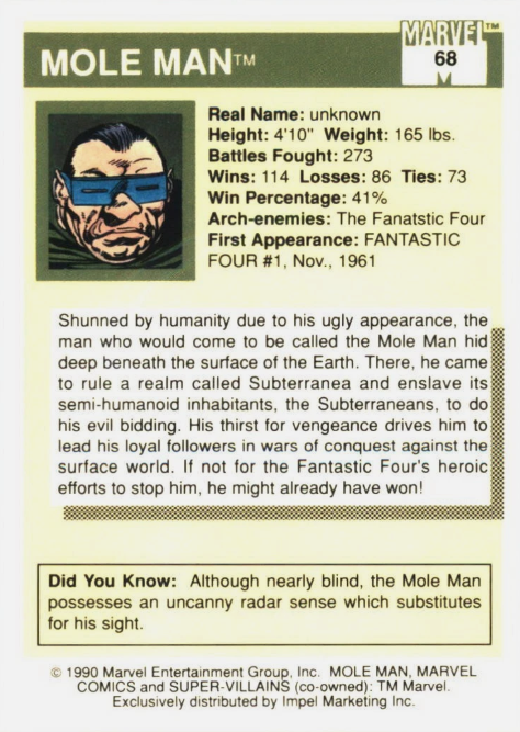 Producto - 1990 Impel Marvel Universe #68 - Mole Man - 1