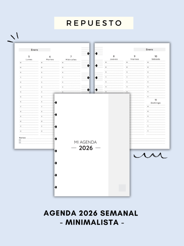 Producto - Agenda 2026 Semanal - minimalista - repuesto