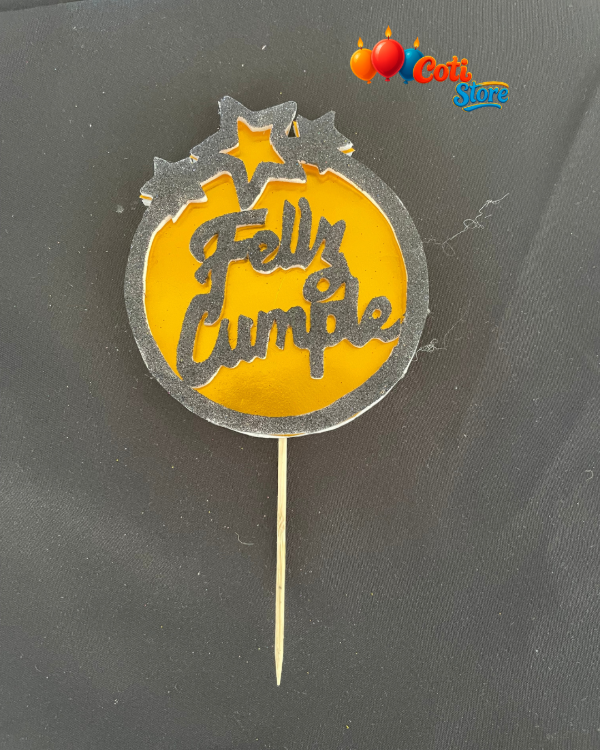 Producto - Topper de Telgopor Redondo Dorado con glitter