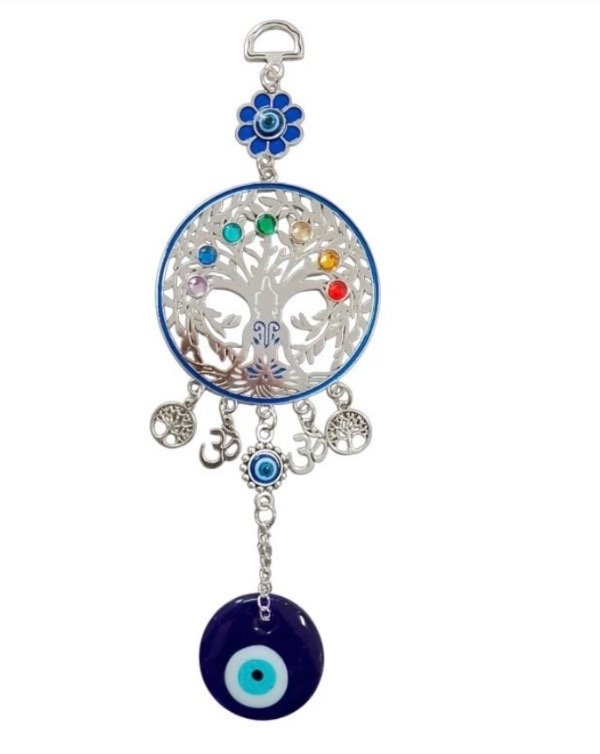 Producto - Colgante azul arbol de la vida yoga 7 chakras 23 cm