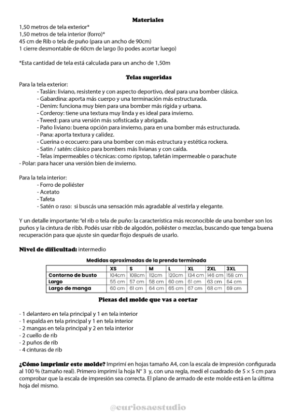 Producto - Bomber - Molde digital + Guía de costura - PDF descargables - 1