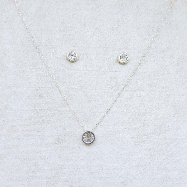 Producto - CONJUNTO cadena, dije y aros Piedra Blanca, de plata (cod891-3438-1274)