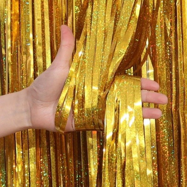 Producto - Cortina lluvia holografica color dorado