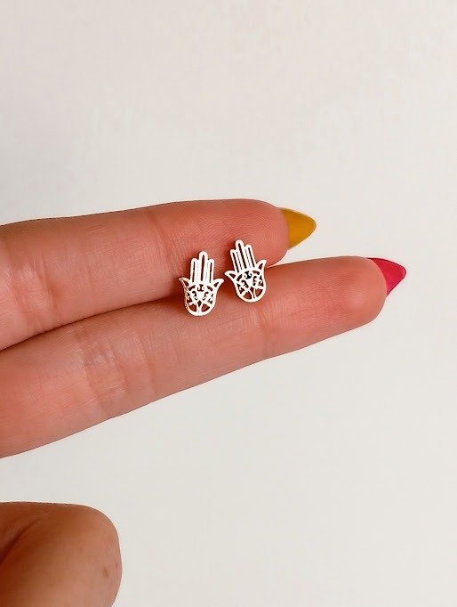 Producto - Aros miniatura hamsa - Acero dorado
