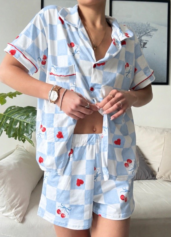 Producto - Pijama corto camisero modal cute Celeste - 2