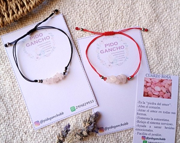 Producto - Pulsera de hilo, cuarzo rosa.