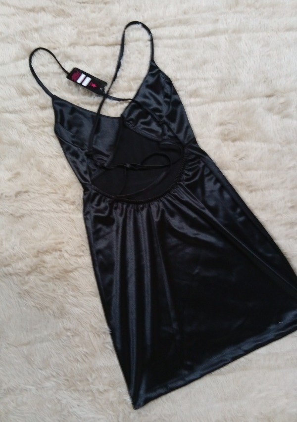 Producto - Vestido satén negro espalda cruzada - 2