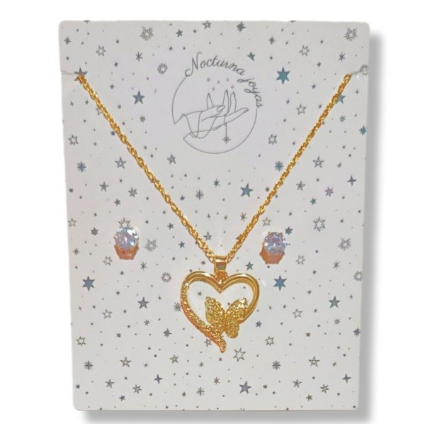 Producto - Conjunto de collar y aros en acero dorado