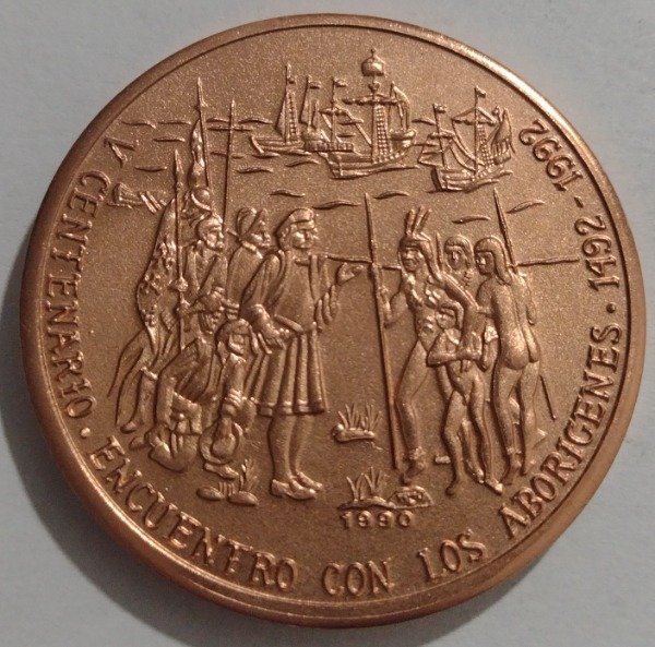 Producto - Cuba Moneda 1 Peso 1992 Cobre 500 años encuentro con los aborígenes KM# 471
