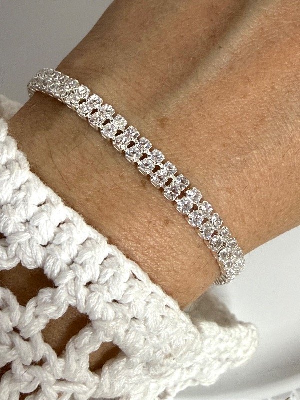 Producto - PF0032 Pulsera doble fila de strass plateada