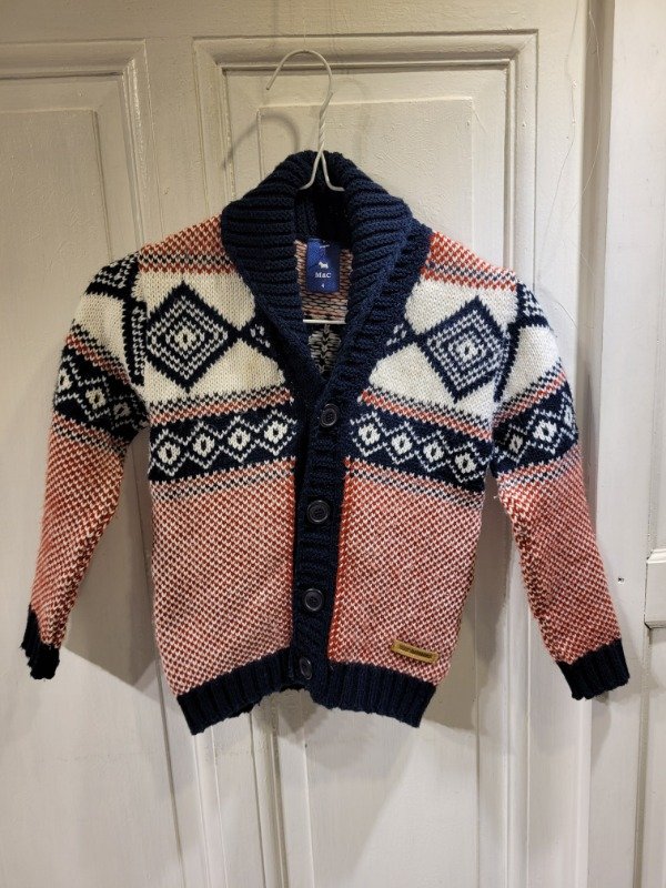 Producto - Saco MIMO tejido azul colorado y blanco Talle 4 años - PRECIO: 20X