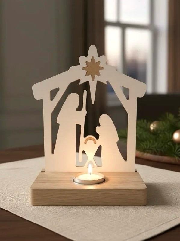 Producto - Pesebre Decorativo Navideño Madera Mdf Incluye Velita