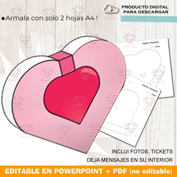 Producto - Plantilla Editable Caja Estuche Corazon
