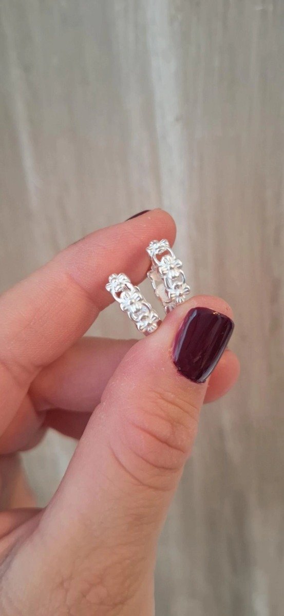Producto - Argollitas Plata Flores Caladitas