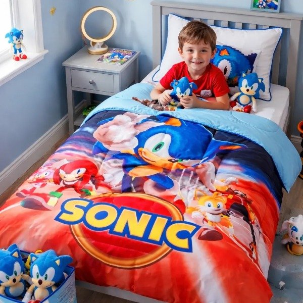 Producto - Acolchado Infantil "Sonic" 1 1/2 Pl. Diseño 3D