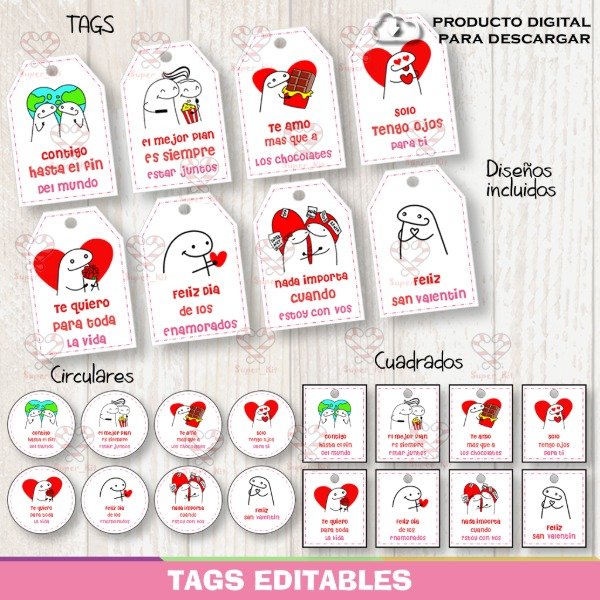 Producto - Kit Imprimible Tags San Valentin Enamorados Editables + Fondos