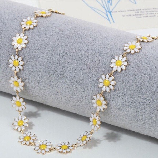 Producto - Collar margaritas blancas acero dorado