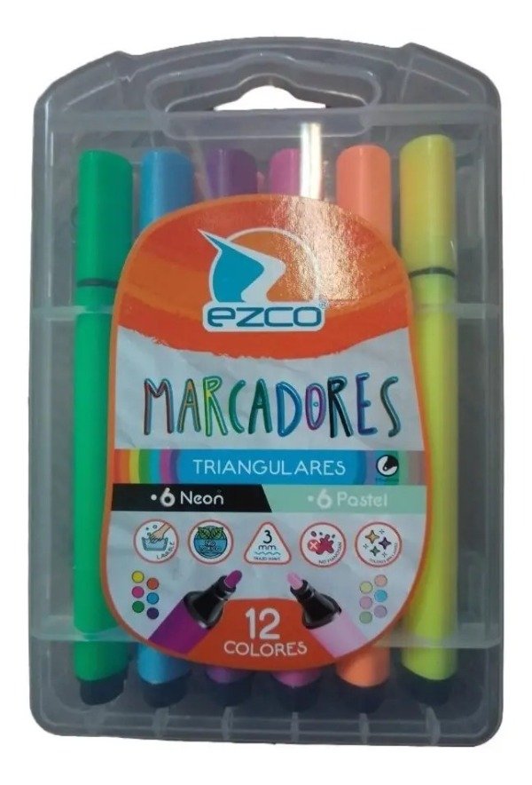 Producto - Marcador Ezco Triangular X 12 Neon + Pastel - 1