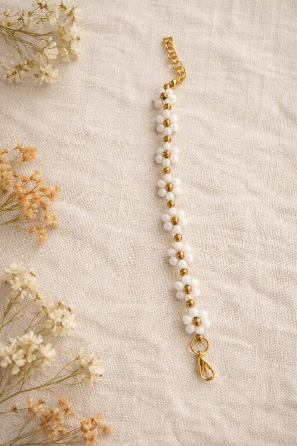 Producto - Pulsera de Flores Eloisa - Blanco dorado