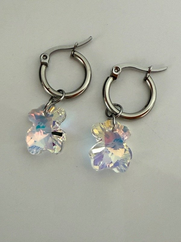 Producto - A1225 Aros argollita osito cristal acero quirúrgico