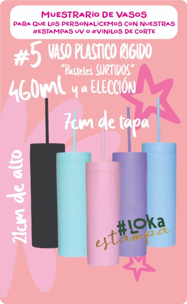 Producto - #5 Vaso Plástico Rígido varios Colores Pasteles a Elección 460ml