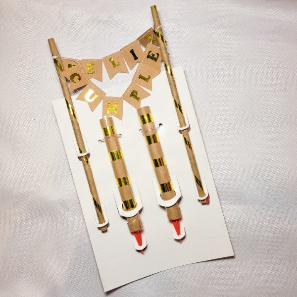 Producto - Set banderines FELIZ CUMPLE + bengalas kraft y dorado