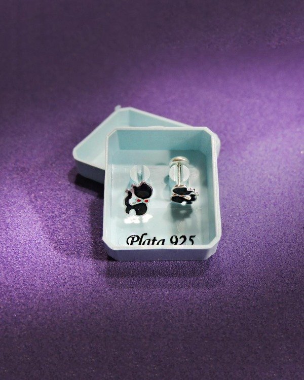 Producto - N 230 - Aros abridores de Plata 925 - Gato Negro esmaltado