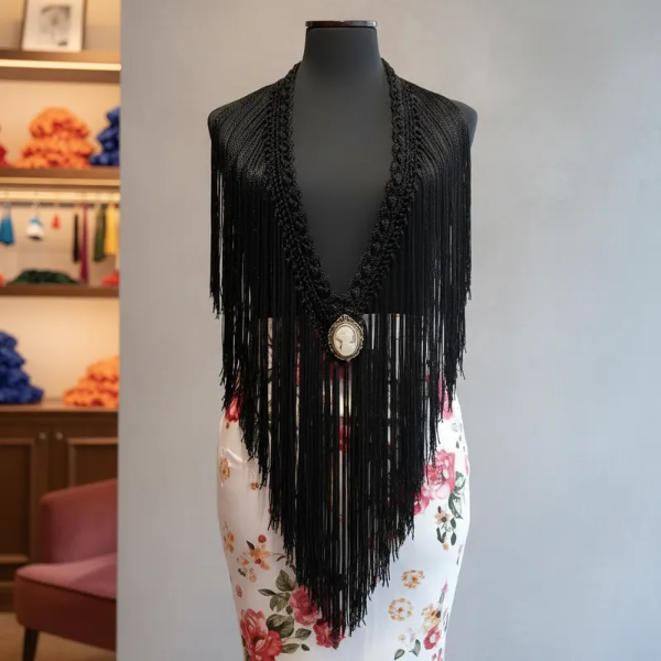 Producto - Tira De Flecos Para Escote Recta 100 Cm Negro