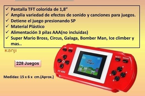Producto - Consola Kanji nanobox 288 juegos en 1 pantalla color 1.8" sonido retro iluminado