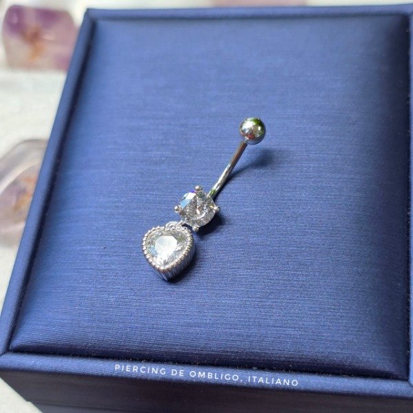 Producto - Piercing de ombligo corazón colgante cubic italiano