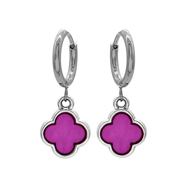 Producto - Aros argolla cubanas de acero quirúrgico con dije - 1.2cm - Flor - Fucsia