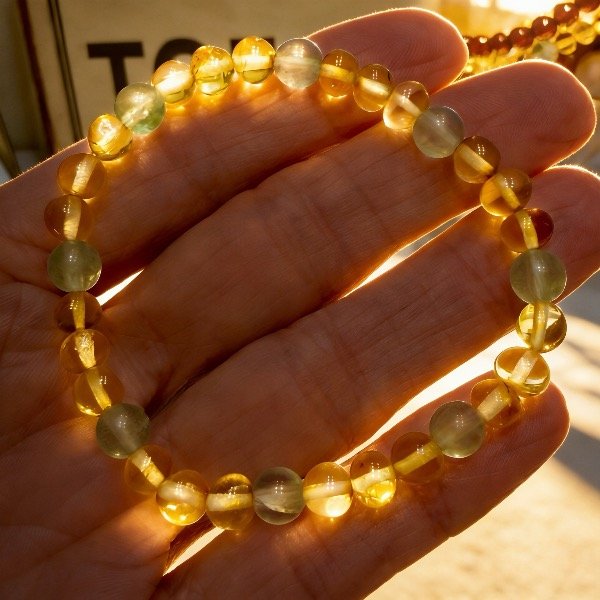 Producto - Pulsera de ámbar miel y fluorita 18cm - 4