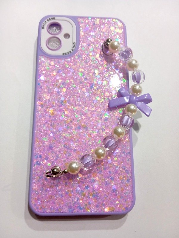 Producto - Funda Glitter y Cadena Rosa para Samsung A04