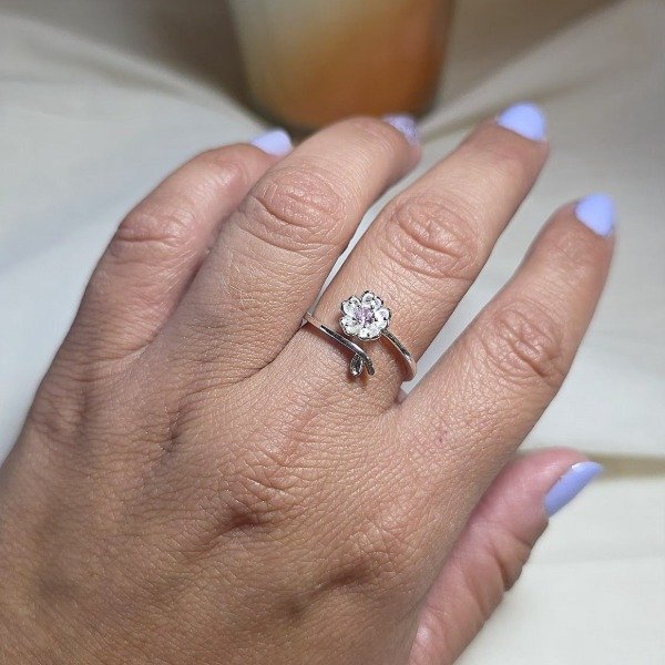 Producto - Anillo Plata925 regulable flor con centro rosa