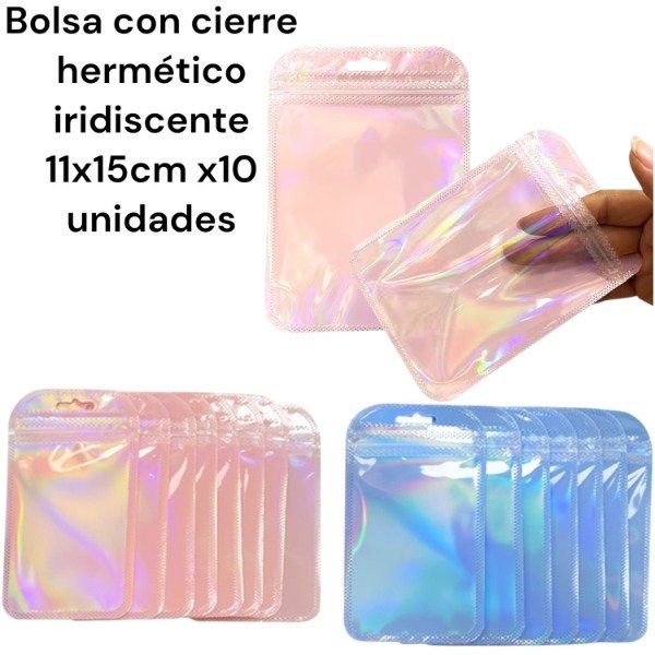 Producto - Bolsa con cierre hermético 11 x 15cm x10un iridiscente