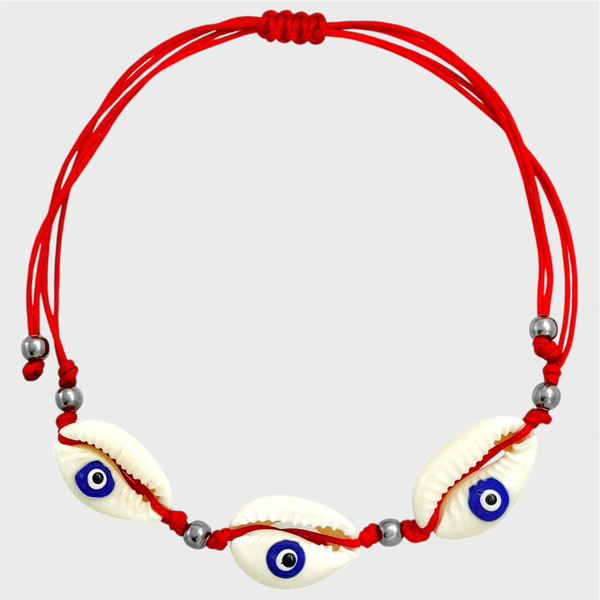 Producto - Tobillera de hilo y acero quirúrgico - Caracoles - Rojo - Ojitos
