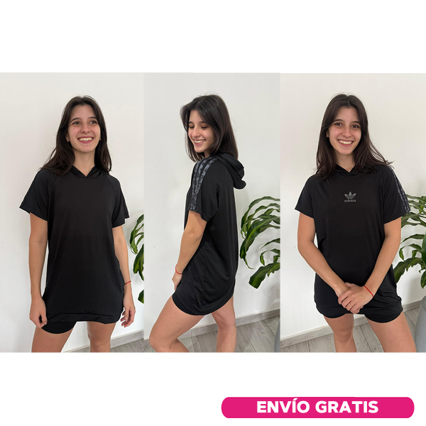 Producto - Remerón Adidas Mujer Negro con Capucha Calidad Premium