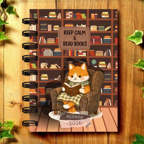 Producto - Agenda Pocket a6 - 2026 Diaria Perpetua - Ilustrada - "Gatito Lector"