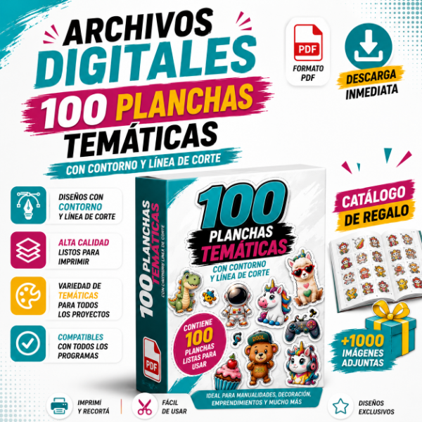 Producto - 100 PLANCHAS CON CONTORNO Y LINEA DE CORTE