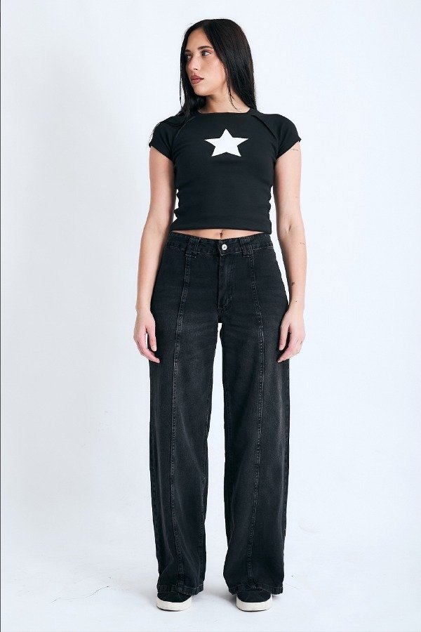 Producto - Wide leg negro con líneas (W41)