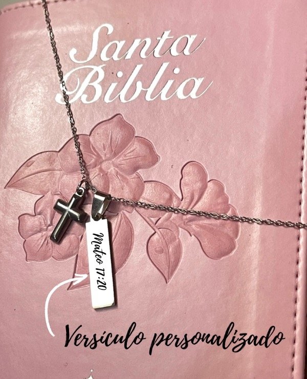 Producto - Collar: Cruz + Versículo grabado laser