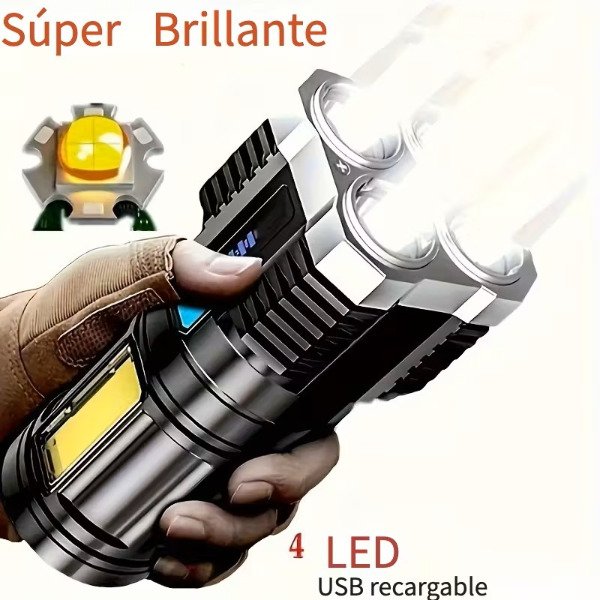 Producto - Linterna de Mano 4 Led Recargable USB LS03 Luz COB Lateral Control de Carga