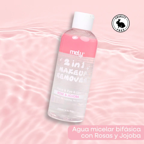 Producto - Agua micelar bifásica Mely - agua de rosas y jojoba