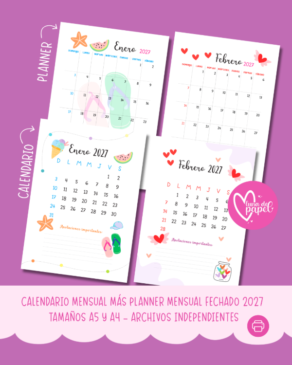 Producto - CALENDARIO Y PLANNER MENSUAL 2027 Archivo digital