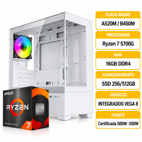 Producto - PC GAMER STARTER AMD RYZEN 7 5700G 16GB 256GB/512GB FUENTE CERTIFICADA - 0