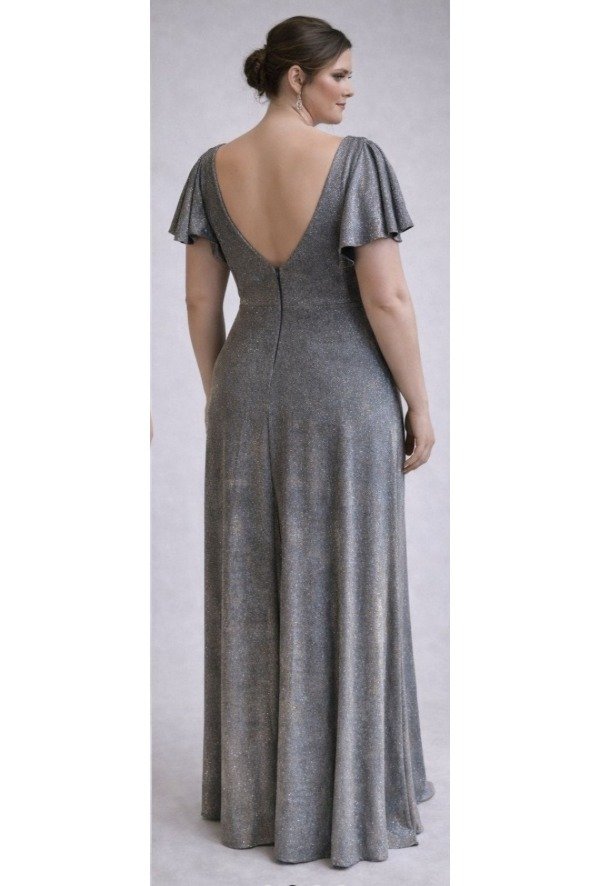 Producto - Vestido largo de lurex manga amplia tajo discreto  Talle grande - 1